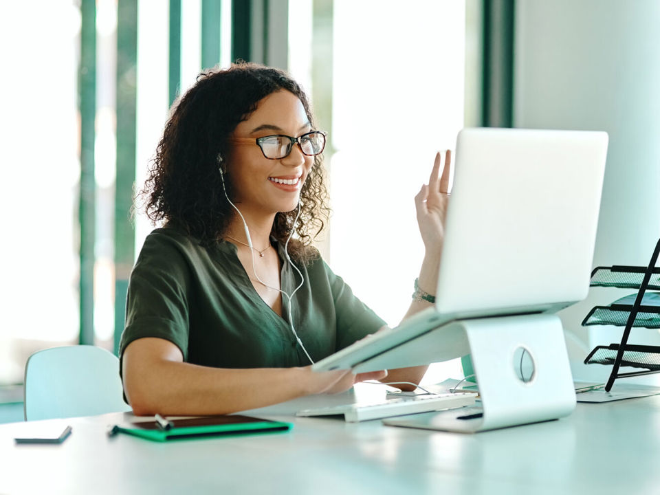 Woman working on a laptop